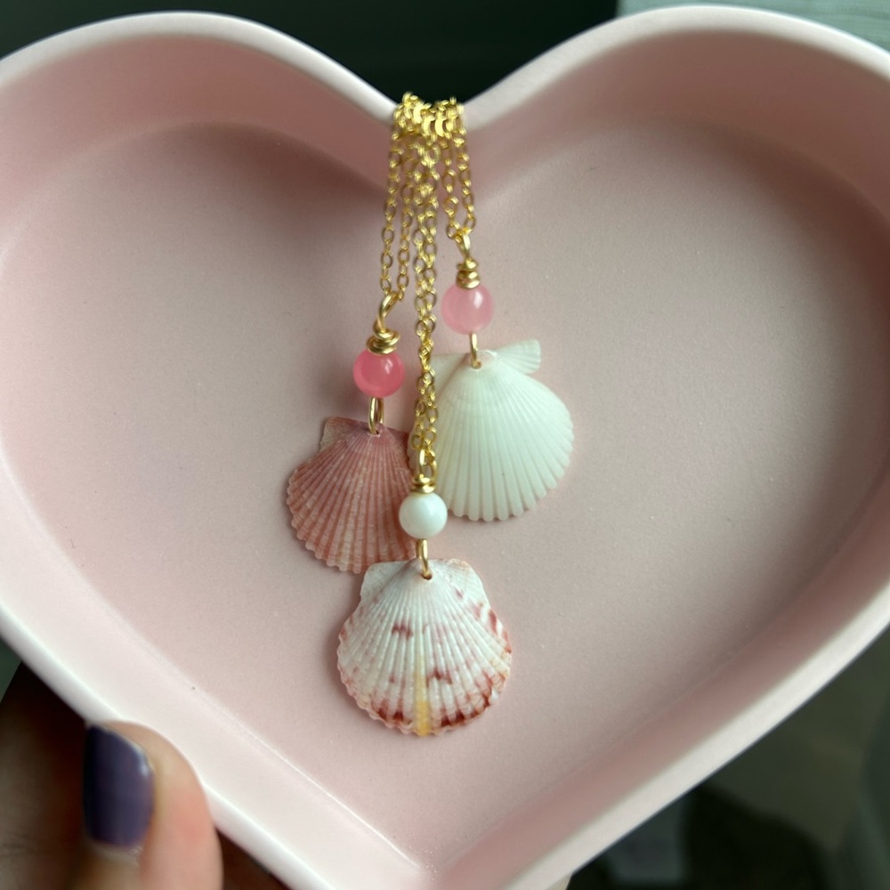 Handmade Gold and Pink Shell Pendant Necklaces